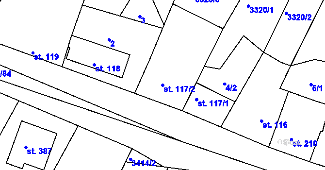 Parcela st. 117/2 v KÚ Višňové, Katastrální mapa