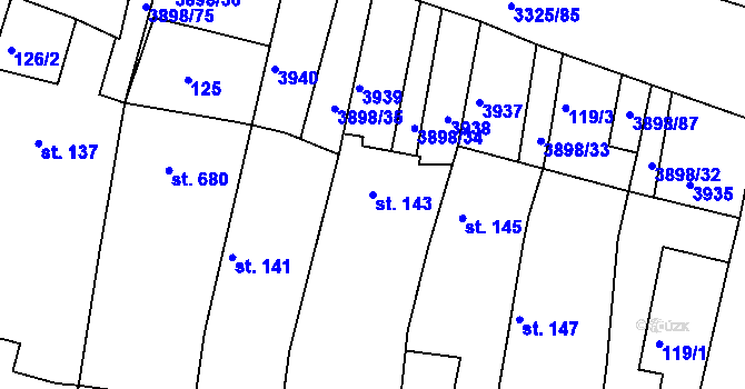 Parcela st. 143 v KÚ Višňové, Katastrální mapa