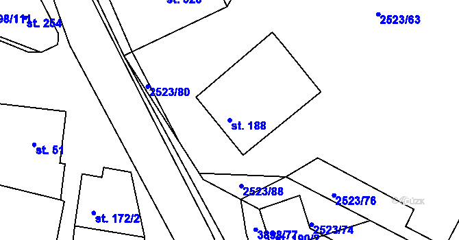 Parcela st. 188 v KÚ Višňové, Katastrální mapa