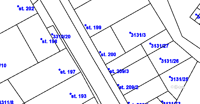 Parcela st. 200 v KÚ Višňové, Katastrální mapa