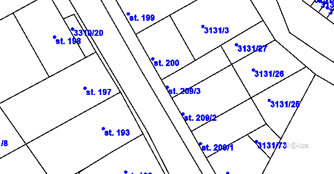 Parcela st. 209/3 v KÚ Višňové, Katastrální mapa