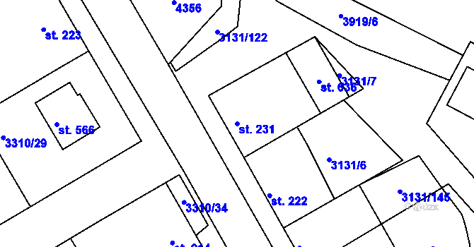 Parcela st. 231 v KÚ Višňové, Katastrální mapa