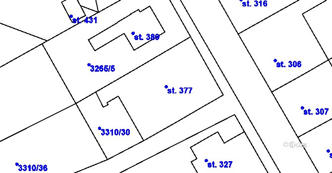 Parcela st. 377 v KÚ Višňové, Katastrální mapa
