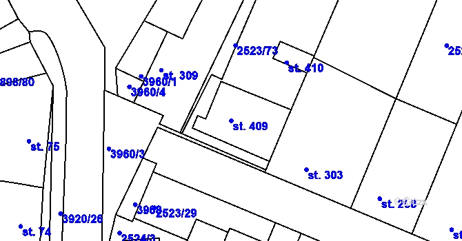 Parcela st. 409 v KÚ Višňové, Katastrální mapa