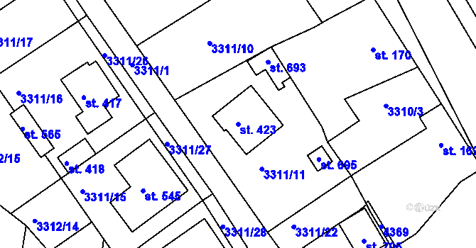 Parcela st. 423 v KÚ Višňové, Katastrální mapa