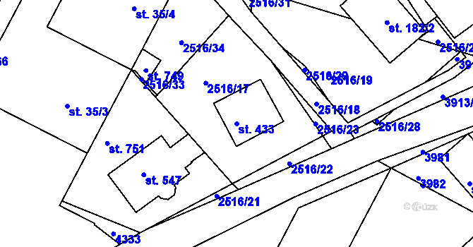 Parcela st. 433 v KÚ Višňové, Katastrální mapa