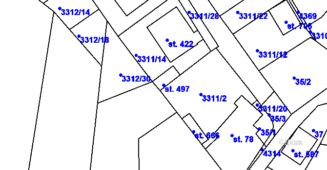 Parcela st. 497 v KÚ Višňové, Katastrální mapa