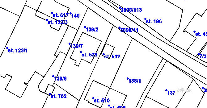 Parcela st. 512 v KÚ Višňové, Katastrální mapa