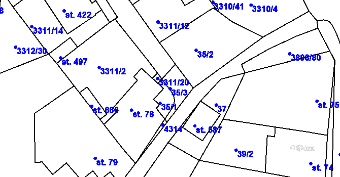 Parcela st. 35/3 v KÚ Višňové, Katastrální mapa