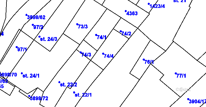 Parcela st. 74/4 v KÚ Višňové, Katastrální mapa