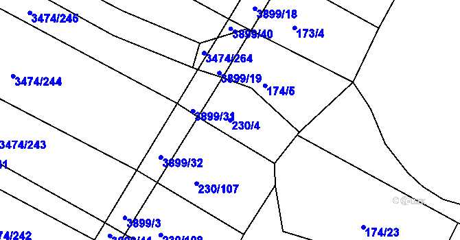 Parcela st. 230/4 v KÚ Višňové, Katastrální mapa