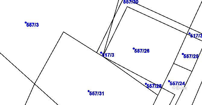 Parcela st. 517/3 v KÚ Višňové, Katastrální mapa