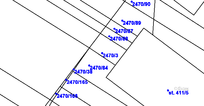 Parcela st. 2470/3 v KÚ Višňové, Katastrální mapa