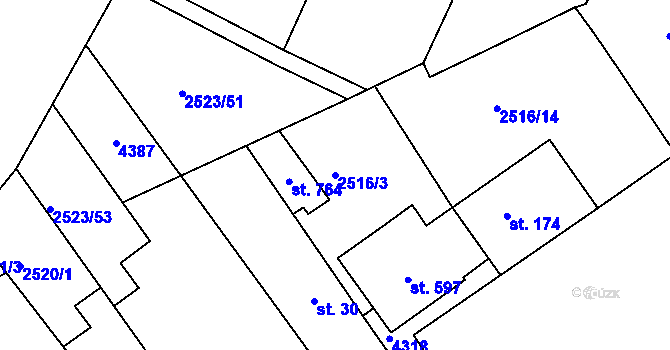 Parcela st. 2516/3 v KÚ Višňové, Katastrální mapa