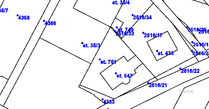 Parcela st. 2516/16 v KÚ Višňové, Katastrální mapa