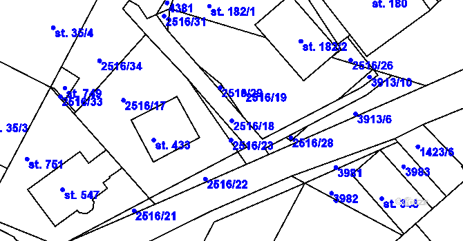 Parcela st. 2516/18 v KÚ Višňové, Katastrální mapa