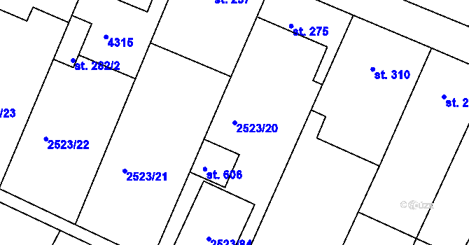 Parcela st. 2523/20 v KÚ Višňové, Katastrální mapa