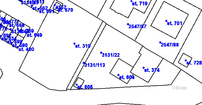 Parcela st. 3131/22 v KÚ Višňové, Katastrální mapa