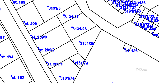 Parcela st. 3131/25 v KÚ Višňové, Katastrální mapa