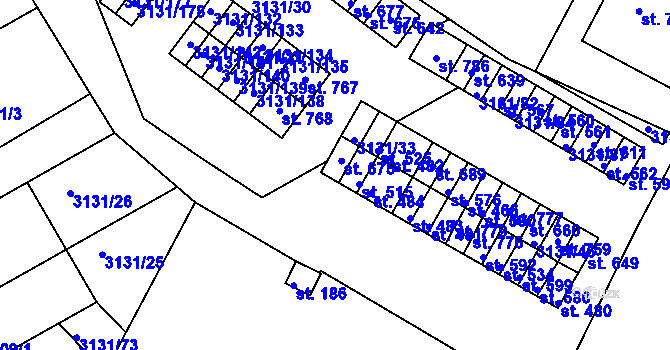 Parcela st. 3131/77 v KÚ Višňové, Katastrální mapa