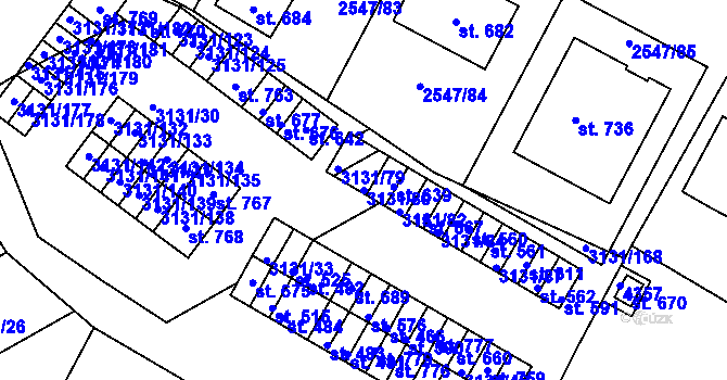 Parcela st. 3131/80 v KÚ Višňové, Katastrální mapa