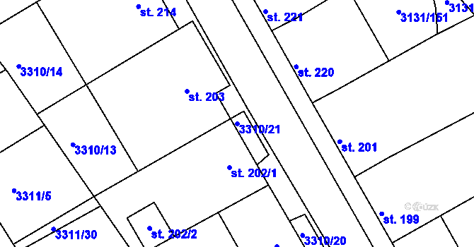 Parcela st. 3310/21 v KÚ Višňové, Katastrální mapa