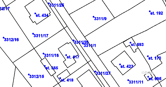 Parcela st. 3311/1 v KÚ Višňové, Katastrální mapa