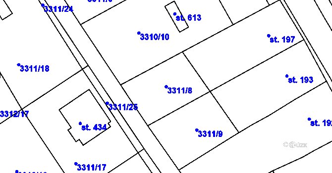 Parcela st. 3311/8 v KÚ Višňové, Katastrální mapa