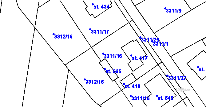 Parcela st. 3311/16 v KÚ Višňové, Katastrální mapa