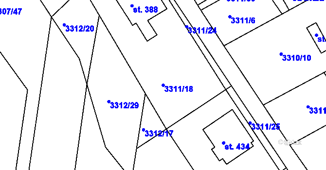 Parcela st. 3311/18 v KÚ Višňové, Katastrální mapa
