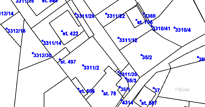 Parcela st. 3311/21 v KÚ Višňové, Katastrální mapa