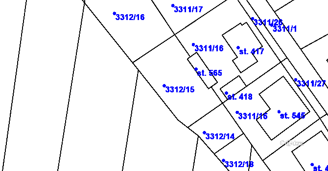 Parcela st. 3312/15 v KÚ Višňové, Katastrální mapa