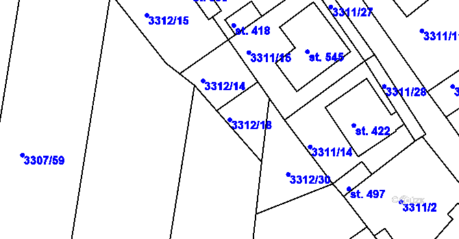 Parcela st. 3312/18 v KÚ Višňové, Katastrální mapa