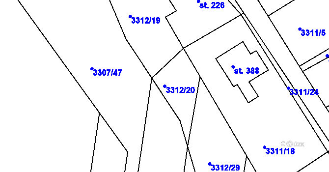 Parcela st. 3312/20 v KÚ Višňové, Katastrální mapa