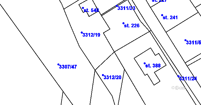Parcela st. 3312/25 v KÚ Višňové, Katastrální mapa