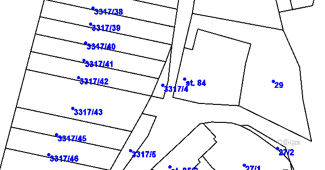 Parcela st. 3317/4 v KÚ Višňové, Katastrální mapa