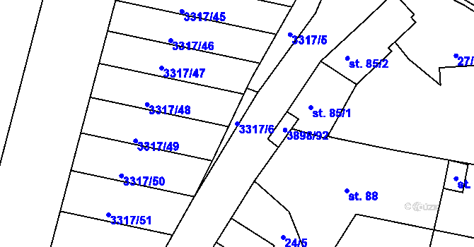 Parcela st. 3317/6 v KÚ Višňové, Katastrální mapa