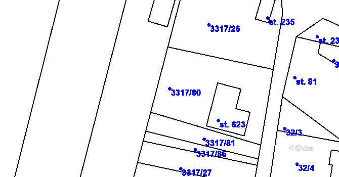 Parcela st. 3317/80 v KÚ Višňové, Katastrální mapa