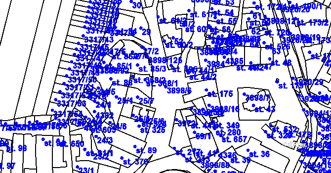 Parcela st. 3898/6 v KÚ Višňové, Katastrální mapa