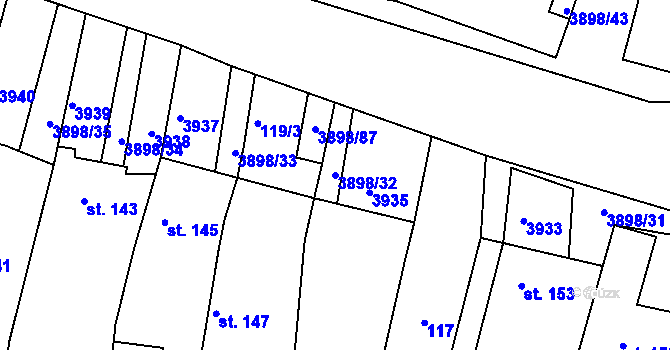 Parcela st. 3898/32 v KÚ Višňové, Katastrální mapa