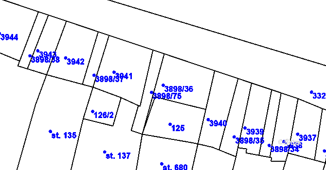 Parcela st. 3898/36 v KÚ Višňové, Katastrální mapa