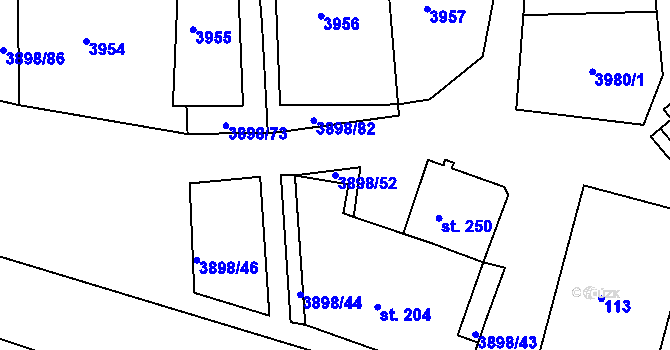 Parcela st. 3898/52 v KÚ Višňové, Katastrální mapa
