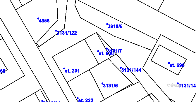 Parcela st. 636 v KÚ Višňové, Katastrální mapa