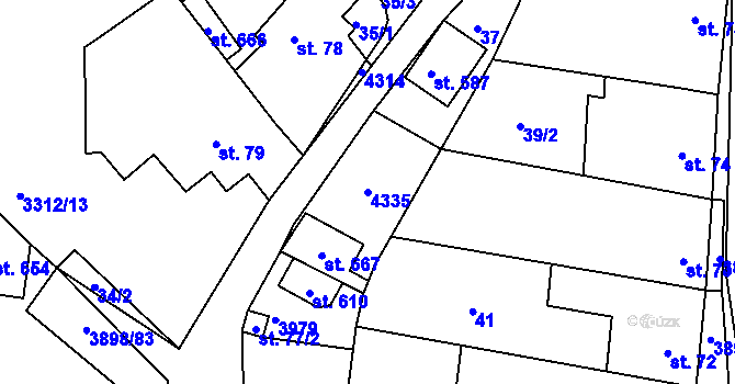 Parcela st. 4335 v KÚ Višňové, Katastrální mapa