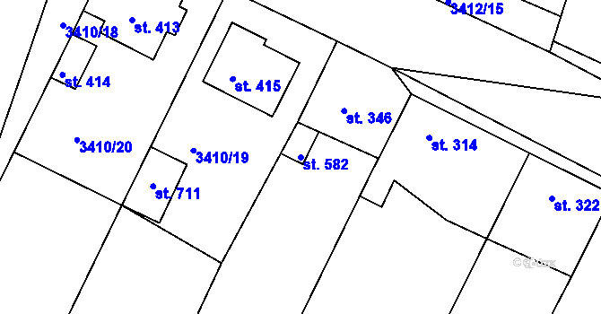 Parcela st. 582 v KÚ Višňové, Katastrální mapa