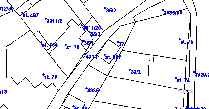 Parcela st. 587 v KÚ Višňové, Katastrální mapa