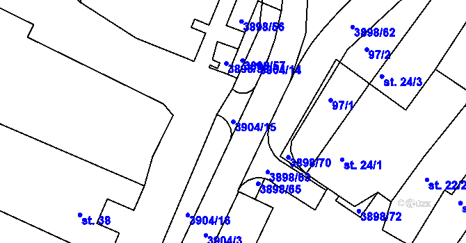 Parcela st. 3904/15 v KÚ Višňové, Katastrální mapa