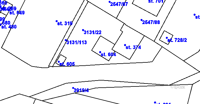 Parcela st. 604 v KÚ Višňové, Katastrální mapa
