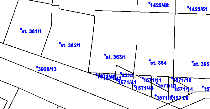 Parcela st. 363/1 v KÚ Višňové, Katastrální mapa