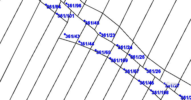 Parcela st. 361/65 v KÚ Višňové, Katastrální mapa